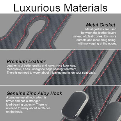 Purse and Bag Hook for Car, Zinc Alloy Seat Headrest Hooks, Upgraded Leather Car Seat Back Purses Hanger and Bags Holder (Black Carbon) - color: Black Carbon