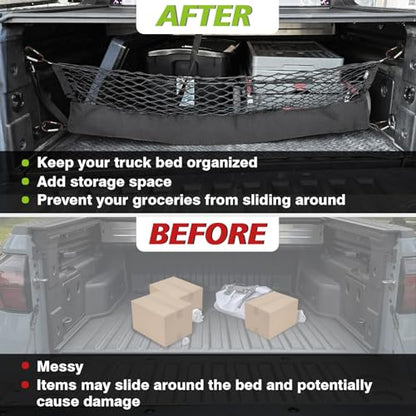 Truck Bed Cargo Net Trunk Netting Compatible with Hyundai Santa Cruz 2022-2026 Accessories, Pickup Cargo Organizer SUV Sedan Storage Net w/Heavy Duty Carabiners - style: 2022+ Santa Cruz