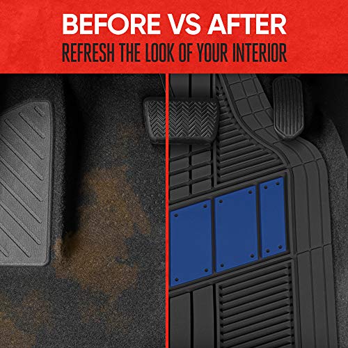 Motor Trend DualFlex™ Rubber Car Floor Mats All Weather Waterproof 4-Piece Sporty Two-Tone Design Car Mats Full Set - Universal Trim-to-Fit Floor Mats for Car, SUV, & Trucks - Car Carpet Protector - color: Blue