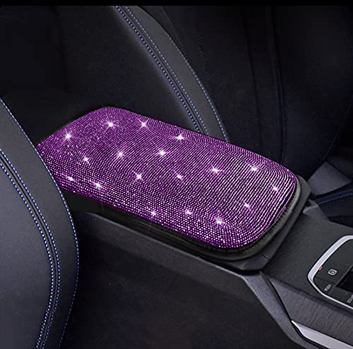 Purple Car Accessories for Women Girls Diamond Rhinestone Car Armrest Cover Bling Car Center Console Cover Car Decor Women Gifts - color: purple