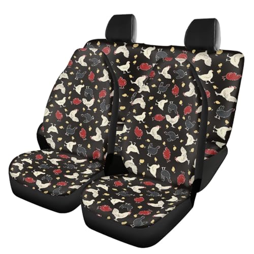 FUSURIRE Cute Chicken Print Car Seat Covers for Sandard Size Vehicles, Universal Automotive Accessories Decor Full Set, 4 Packs Front and Bench Car Seat Protectors - color: Cute Chicken Print