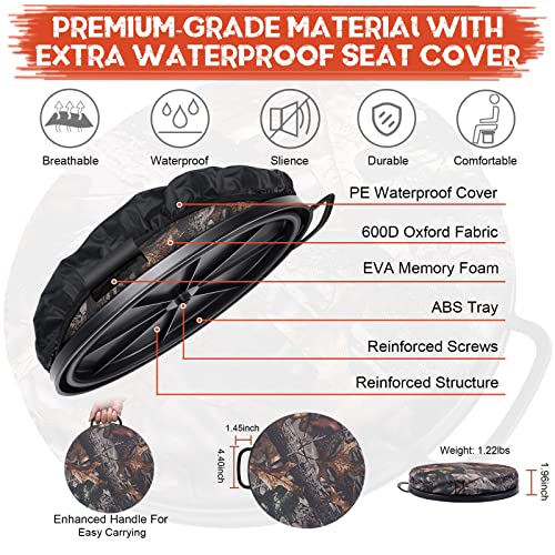 5 Gallon Bucket Seat, 360-Degree Swivel Seat Foam Cushion Bucket Seat Lid with Waterproof Cover for Dove Duck Hunting, Fishing, Baseball, Gardening and Camping - color: Bionic Tree Camo