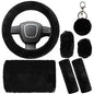 7 Pieces Fluffy Car Accessories Set, Cute Fluffy Steering Wheel Cover Set Faux Wool Seatbelt Shoulder Pads Auto Center Console Armrest Pads Fuzz Handbrake Cover Gear Shift Cover Furry Keychain(Black) - color: Black