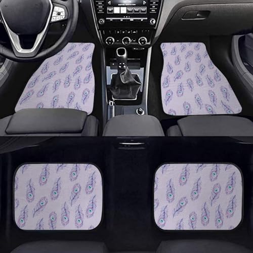 Peacock Purple Feather Car Floor Mats Front & Rear Car Mats Set of 4pcs Car Carpet Universal Fit for SUV,Vans,sedans,Trucks - color: Peacock Purple Feather