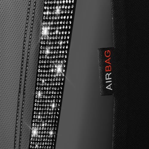 CAR PASS Leather Car Seat Covers High Back Bucket Bling Diamond Front Seats, Waterproof Universal Shining Glitter Crystal Sparkle Fit Model 3 Tesla Model Y, Truck SUV Cute Women Girl, Black Rhinestone - color: Black Rhinestone, size: Two Front Seats
