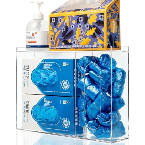 SEANADO Acrylic Disposable Glove Holder for Wall Mount or Tabletop , Clear Glove Box Organizer Rack Dispenser with Lid for Tissues, Beard Cover, Face Masks, Bags,Hairnet and Shoe Covers