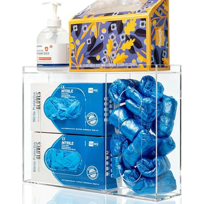 SEANADO Acrylic Disposable Glove Holder for Wall Mount or Tabletop , Clear Glove Box Organizer Rack Dispenser with Lid for Tissues, Beard Cover, Face Masks, Bags,Hairnet and Shoe Covers