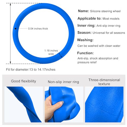 DXNQ Car Steering Wheel Cover, 13 to 14.17 inches Anti-Slip Silicone Steering Wheel Protector, Soft Flexible Shock-Absorbent Steering Wheel Protective Cover for Most Car Models (Dark Blue) - color: Dark Blue