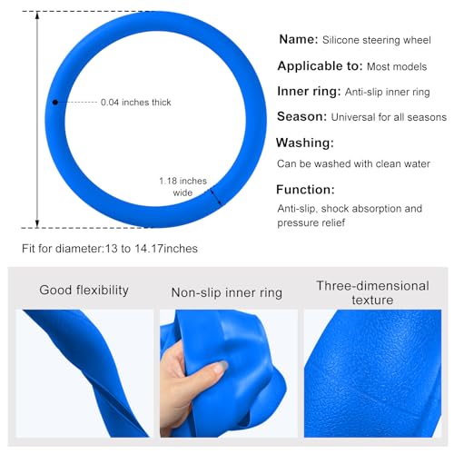 DXNQ Car Steering Wheel Cover, 13 to 14.17 inches Anti-Slip Silicone Steering Wheel Protector, Soft Flexible Shock-Absorbent Steering Wheel Protective Cover for Most Car Models (Dark Blue) - color: Dark Blue