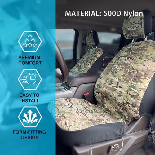 Universal Nylon Canvas Fitted Bucket Seat Cover, Cut-Resistant & Waterproof Front Seat Protector for Trucks (Camouflage) - color: Camouflage