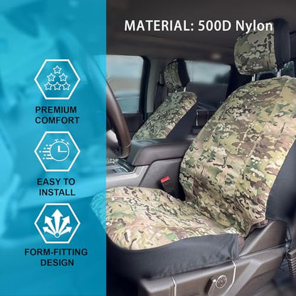 Universal Nylon Canvas Fitted Bucket Seat Cover, Cut-Resistant & Waterproof Front Seat Protector for Trucks (Camouflage) - color: Camouflage