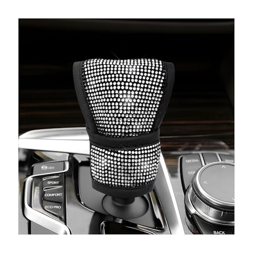 Bling Auto Gear Shift Knob Cover, Rhinestone Glitter Shifter Stick Protector for Girls Women, Sparkly Diamond Transmission Gear Shift Lever Knob Cover for Cars Trucks SUVs (White) - color: White