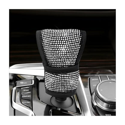 Bling Auto Gear Shift Knob Cover, Rhinestone Glitter Shifter Stick Protector for Girls Women, Sparkly Diamond Transmission Gear Shift Lever Knob Cover for Cars Trucks SUVs (White) - color: White