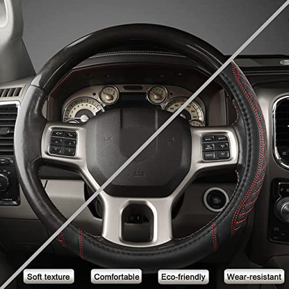West Llama Customized Auto Car Steering Wheel Cover for Dodge RAM 1500 2500 3500, 15.5-16 inch (Diamond Quilted-Black+Red-Large Size) - color: B-Black+Red, size: Large Size (15 ½''-16'')