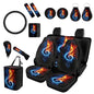 Forchrinse Fire Music Note Car Seat Covers Set - Steering Wheel + Headrest + Gear Shift + Handbrake Cover + Cup Coasters + Trash Can - color: Fire Music Note
