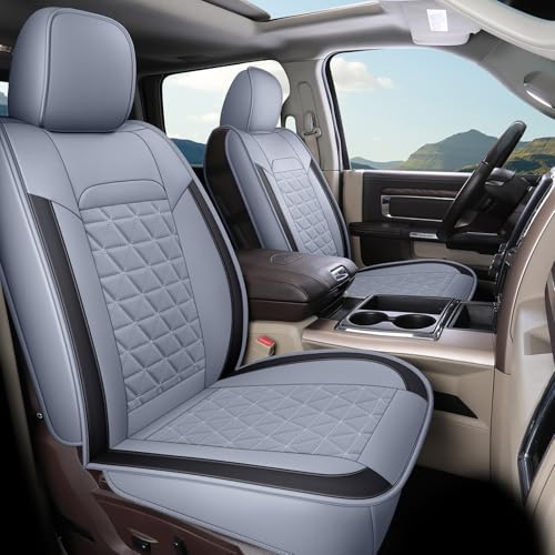 Coverado Seat Covers for Dodge Ram Full Set, Waterproof Truck Car Seat Cover Protectors Custom Fit for 2002-2026 Dodge RAM 1500 2500 3500 with Curved Bench(Gray) - color: Gray (curved back), size: FullSet (Curved Back)