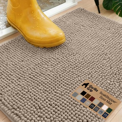 GORILLA GRIP SoakSTOPPER Dog Door Mat, 30x20 Machine Washable Rug Absorbent Doormat Captures Moisture Mud Dirt, Quick Dry Soft Chenille Entryway Rugs Indoor Entrance Mats for Dog Paws, Beige - color: Beige, size: 30" X 20"