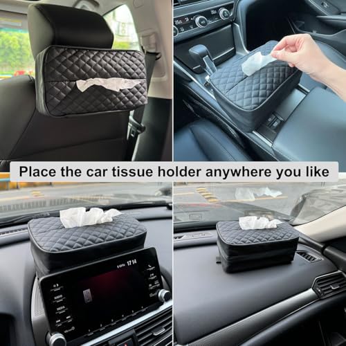 Car Tissue Holder for 120 Standard Tissue Boxes, Facial Tissue Holder for Auto Headrest, Faux Leather Napkin Box Cover, Large Capacity Car Tissue Dispenser Fits for 120 Kleenex Tissues Box (Black) - color: Black