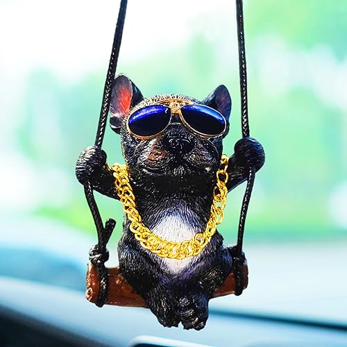 Swinging Dog Car Hanging Ornament, Cute Bulldog Car Decor Charm for Women/Men, Small Gifts - color: Dog- Black
