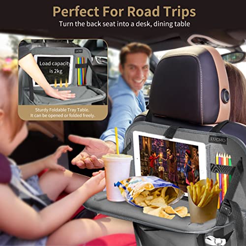 Car Backseat Organizer with Tablet Holder-2 Pcs,6 Storage Pockets Car Storage Organizer with Foldable Food Tray Protectors Kick Mats Travel Accessories-Grey - color: Gunmetal Grey, size: 2 Pack with Food Tray