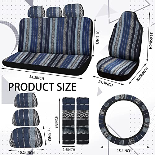 Frienda Baja Saddle Blanket Car Seat Covers Full Set Multicolor Stripe Boho Steering Wheel Cover Seat Belt Pads Crystal Hanging Ornament Automotive Interior Universal Fit Most Cars (Retro Style) - style: Retro Style