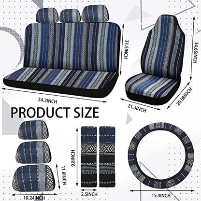 Frienda Baja Saddle Blanket Car Seat Covers Full Set Multicolor Stripe Boho Steering Wheel Cover Seat Belt Pads Crystal Hanging Ornament Automotive Interior Universal Fit Most Cars (Retro Style) - style: Retro Style