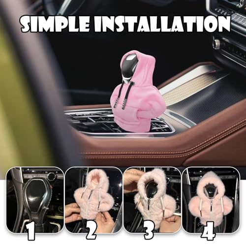 Pink Car Gear Shift Hoodie, Universal Mini Knob Hoodie for Cars Shifter, Cute Automotive Protector Decorations Gadgets for Women Men