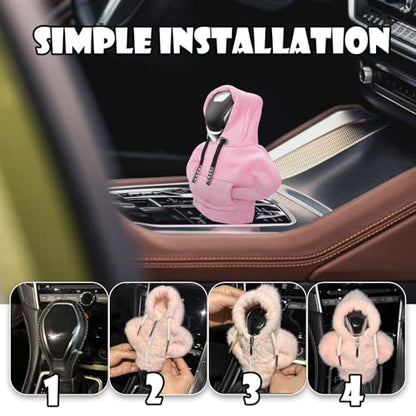 Pink Car Gear Shift Hoodie, Universal Mini Knob Hoodie for Cars Shifter, Cute Automotive Protector Decorations Gadgets for Women Men