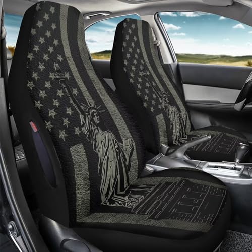 American Flag Printed 2 Pcs Car Seat Cover for Front Seats, Waterproof Car Front Seat Covers, All Weather Front Auto Seat Cushion Protector, Airbag Compatible, Universal Fits - color: Black and Gray - American Flag