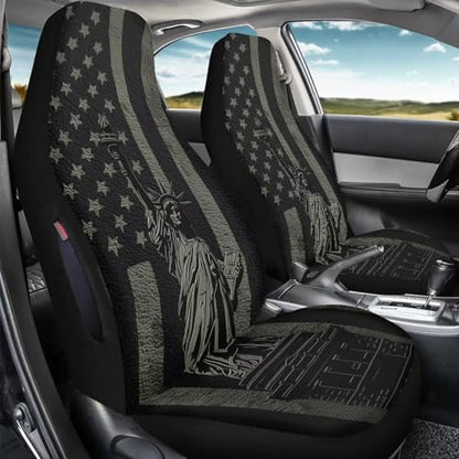 American Flag Printed 2 Pcs Car Seat Cover for Front Seats, Waterproof Car Front Seat Covers, All Weather Front Auto Seat Cushion Protector, Airbag Compatible, Universal Fits - color: Black and Gray - American Flag
