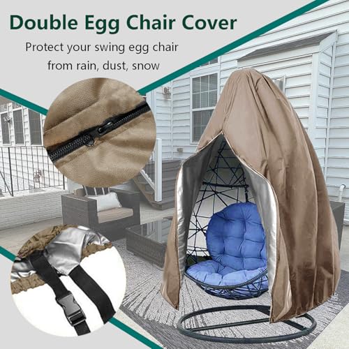 【Upgraded】Patio Egg Chair Covers with Zipper, Wicker Egg Swing Chair Covers, Waterproof Heavy Duty Weather Resisatnt Outdoor Chair Cover, Windproof Hanging Chair Cover, 75" x 45", Khaki, 1 Pack - color: Khaki, size: Single Seat 75'' (L) x 45''(W)