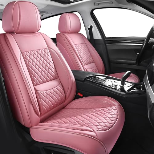 Car Seat Covers Full Set,Waterproof Seat Covers Full Coverage Leather Car Seat Protector Universal Automotive Seat Covers Fit for Cars SUV Pick-up Truck Pink Car Accessories (Pink,Full Set) - color: Pink, size: 5PCS Full Set