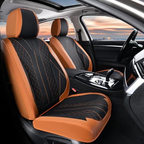 FLORICH Leather Seat Covers for Cars Front Car Seat Cover Premium Automotive Seat Covers Waterproof Car Seat Cushion Protector Universal Fit for Most Cars SUV Trucks, Brown&Black - color: Brown&Black, size: FrontPair