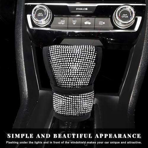 Bling Auto Gear Shift Knob Cover, Rhinestone Glitter Shifter Stick Protector for Girls Women, Sparkly Diamond Transmission Gear Shift Lever Knob Cover for Cars Trucks SUVs (White) - color: White