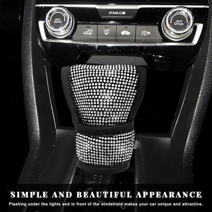Bling Auto Gear Shift Knob Cover, Rhinestone Glitter Shifter Stick Protector for Girls Women, Sparkly Diamond Transmission Gear Shift Lever Knob Cover for Cars Trucks SUVs (White) - color: White