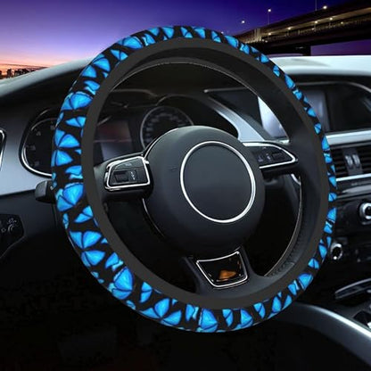 Blue Butterfly Steering Wheel Covers Non Slip Neoprene Steering Wheel Protector Universal 15 inch for Women Men Car - color: Black18