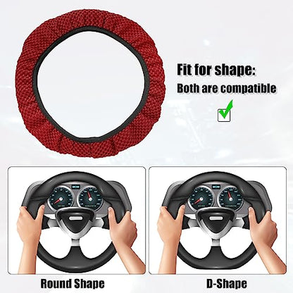 X AUTOHAUX Steering Wheel Cover Universal Elastic Stretch Antislip Breathable Microfiber Ice Silk Interior Trim Wheel Protector for Car Truck SUV Red - color: Red