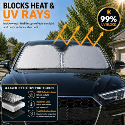 Audi A3 A4 A5 Windshield Sun Shade, Custom Fit Foldable Front Window Sunshade Visor, UV and Heat Protection Interior Cover, Fits 1995–2024 Models - size: for A3 A4 A5 2014-2025