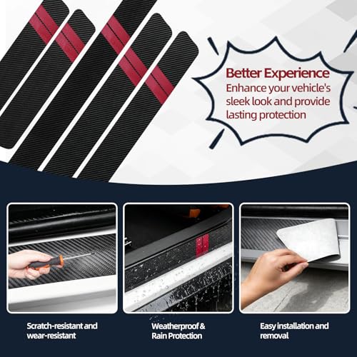 Universal 5PCS Door Sill Protector, Car Door Threshold Protection, Car/SUV Universal Rubber Scratch Resistant Exterior Accessories, Dodge Charger Challenger Durango Accessories(Red)