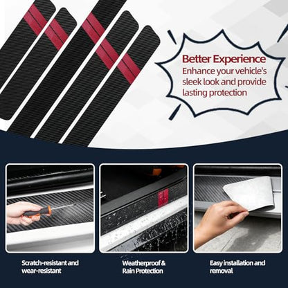Universal 5PCS Door Sill Protector, Car Door Threshold Protection, Car/SUV Universal Rubber Scratch Resistant Exterior Accessories, Dodge Charger Challenger Durango Accessories(Red)