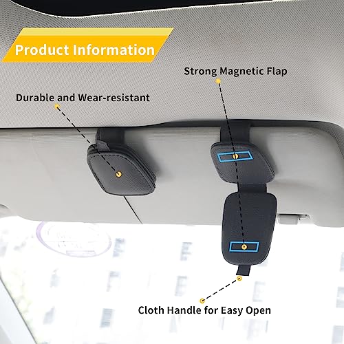 Yuoyar Sunglass Holder for Car, Magnetic Leather Sunglasses Holder and Ticket Card Clip, Car Visor Accessories, 2 Packs (Black) - color: Black