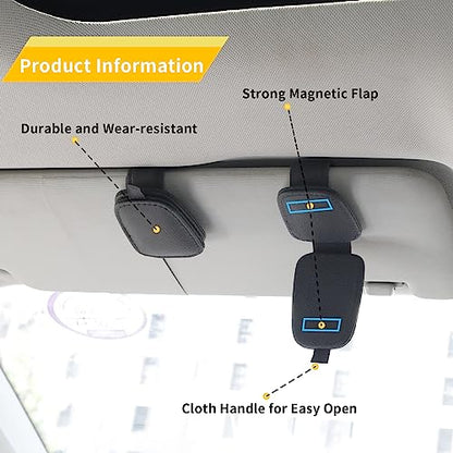 Yuoyar Sunglass Holder for Car, Magnetic Leather Sunglasses Holder and Ticket Card Clip, Car Visor Accessories, 2 Packs (Black) - color: Black