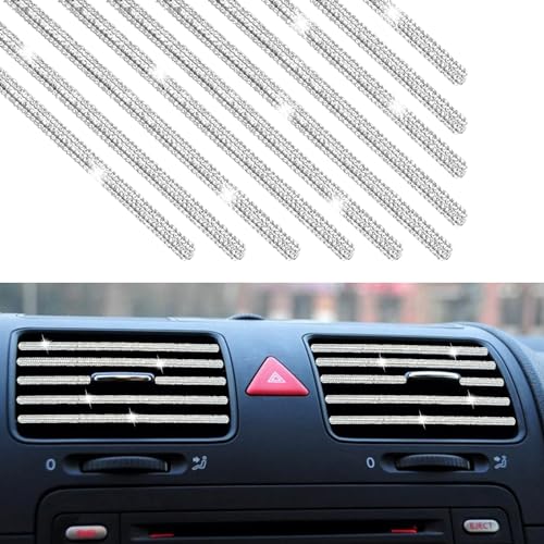 10PCS Bling Car Air Vent Outlet Moulding Trim, Rhinestone Air Conditioner Decoration Strip, Bling Diamond Car Interior Accessories for Women and Girls - color: Silver, Black