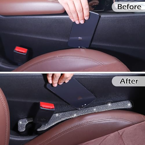 Briwill Bling Car Seat Gap Filler, 2 Pack Universal Fit for Car SUV Truck Handmade Crystal Rhinestone Diamond Car Gap Filler Bling Car Accessories for Women(Silver) - color: B-Silver