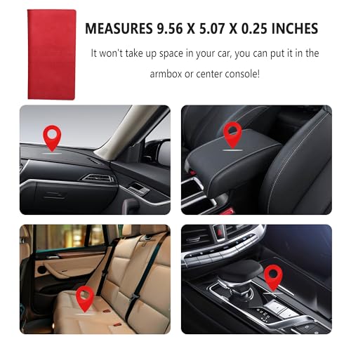 Car Registration and Insurance Holder,PU Leather Car Glove Box Organizer Car Document Holder for ID,Driver's License,Universal Car Organizer Car Accessories for Women/Men (Red)