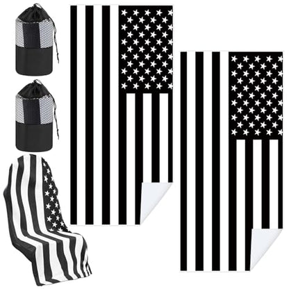 Hahafelt Car Seat Towel Covers with Storage Bag, 63 x 32 Inch Universal Non Slip Waterproof Sweat Protector for Car Truck, Gym Swimming Running, Machine Washable(2 Pack,Black White American Flag) - style: Black White American Flag