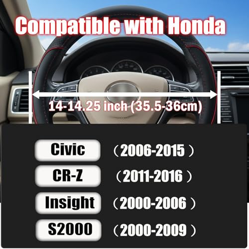 Steering Wheel Cover for Honda Civic(2006-2015),CR-Z, Insight, S2000|Microfiber Leather & Anti-Slip Safety Design | 14-14.25 Inch Custom Fit (Red-Small Size) - color: C-Black+Red Line, size: Small size (14 ''-14.25'')