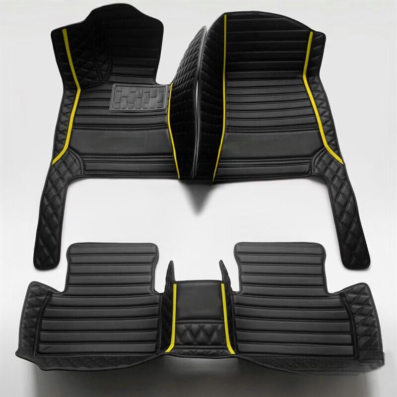 Custom Artificial Leather Waterproof All-Weather Car Floor Mats Fit for 99% Sedan SUV Sports Car Vehicle Car Mat (Black Yellow bar) - color: Black yellow bar
