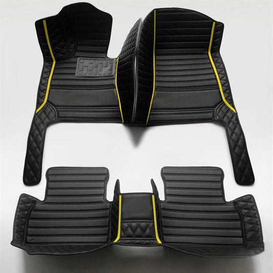 Custom Artificial Leather Waterproof All-Weather Car Floor Mats Fit for 99% Sedan SUV Sports Car Vehicle Car Mat (Black Yellow bar) - color: Black yellow bar