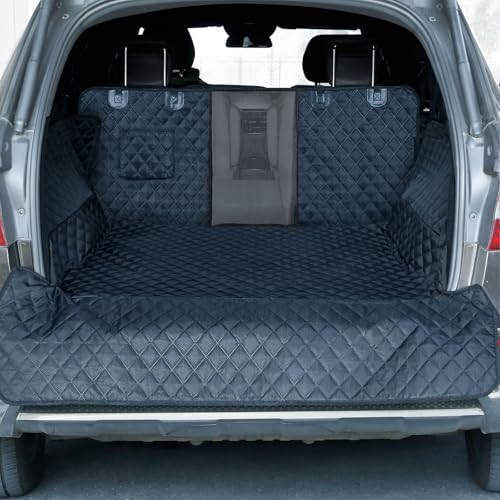 SUV Cargo Liner for Dogs, Waterproof Trunk Cover for SUVs with Mesh Window, Bumper Flap Protector, Scratchproof Durable 600D Oxford Fabric, Non-Slip, Machine Washable